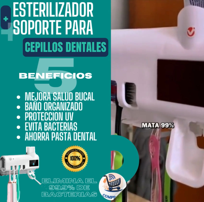 STERIBRUSH™ DISPENSADOR CREMA DENTAL + SOPORTE ESTERILIZADOR UV DE CEPILLOS